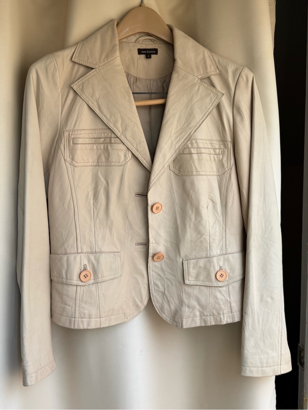 Anne Klein Cream Leather Blazer Jacket